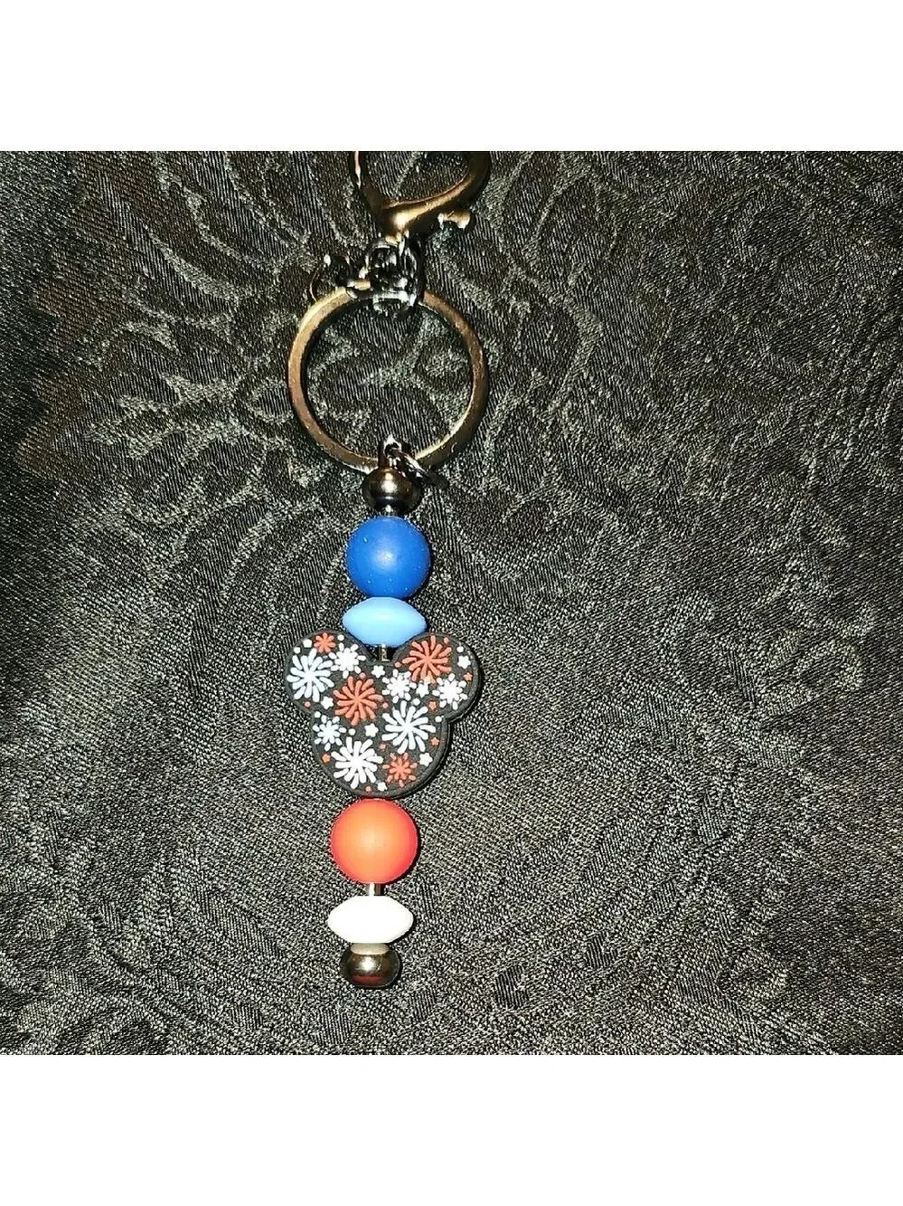 Colorful Handbeaded Keychain with Firework Mickey Head